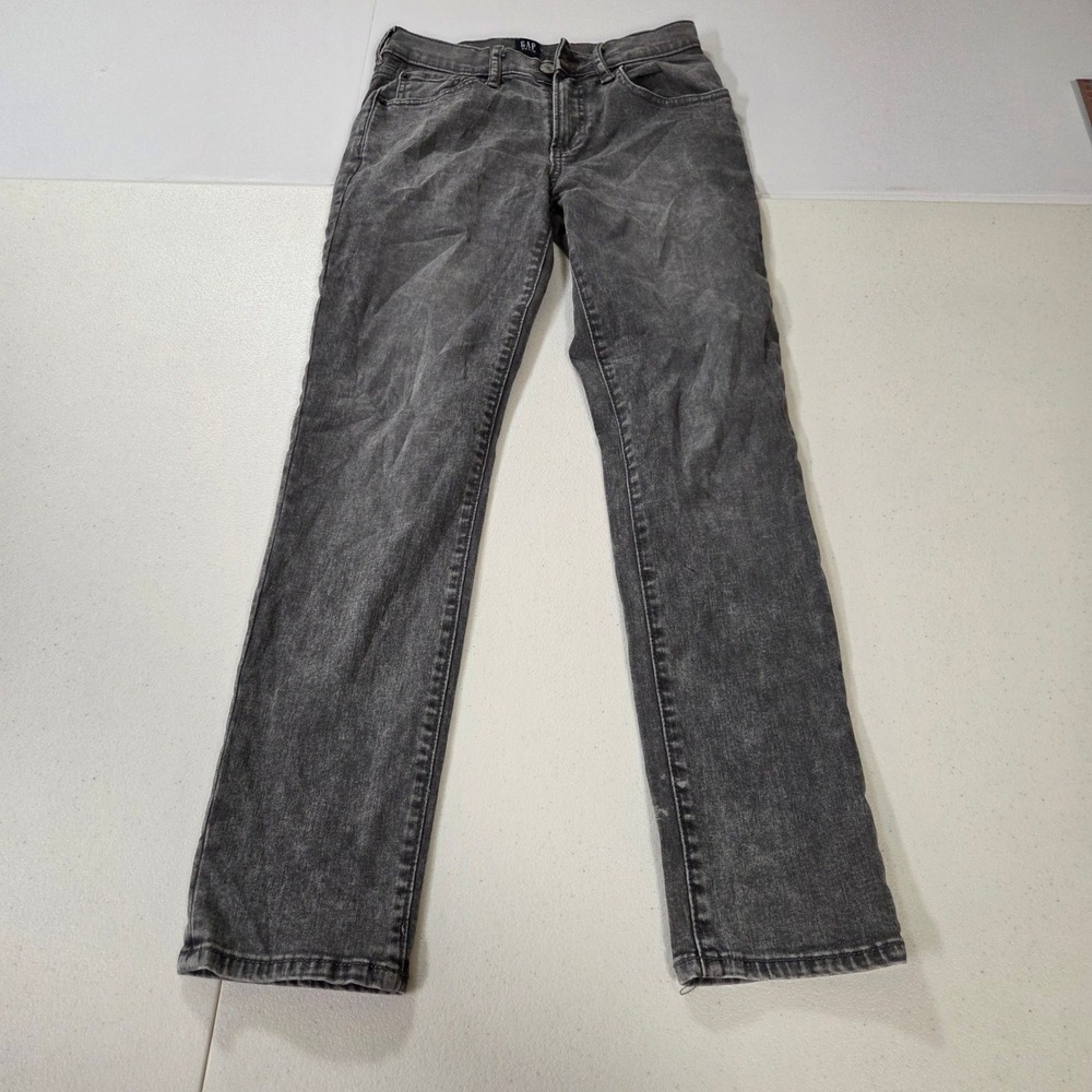 Gap Kids Boys Gray Acid Wash Stretch Slim Straight Denim Jeans Size 10 Regular